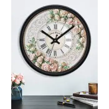 Floral Print Wall Clock with Glass 